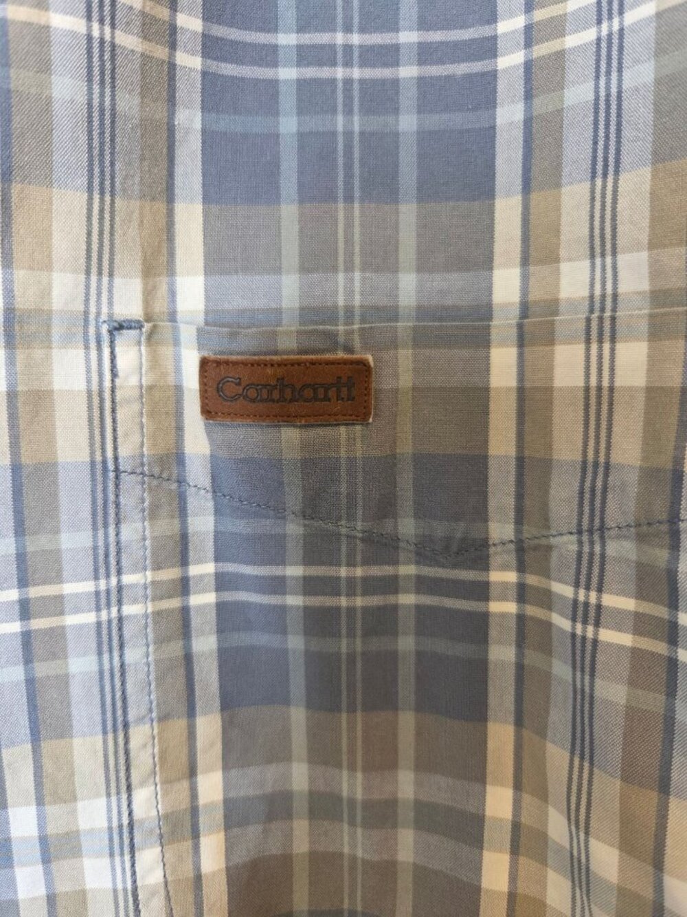 Carhartt Mens Plaid SS Plaid Shirt Button-Up Cotton Blue/Beige Grandpacore cabin - Picture 2 of 7